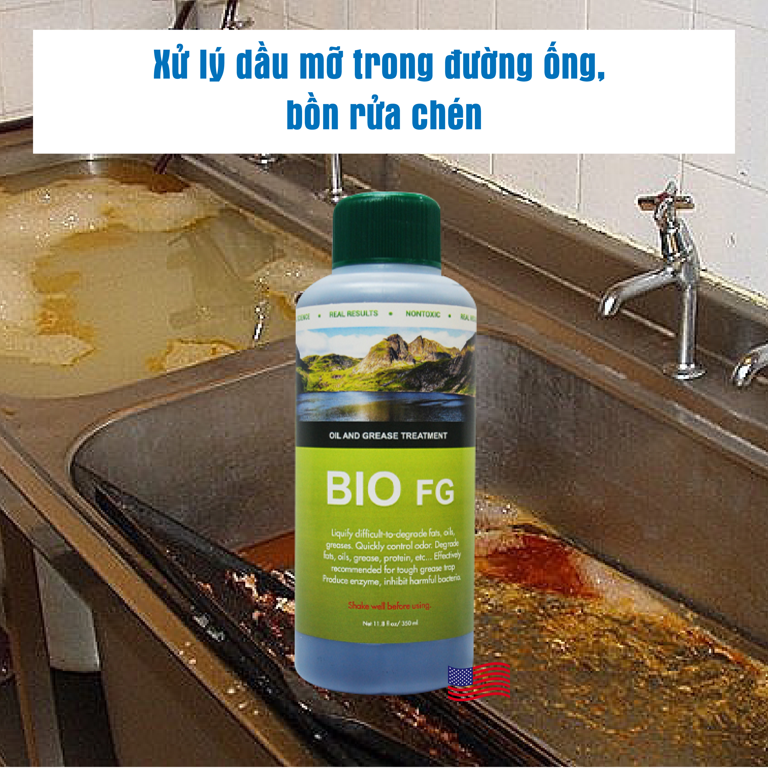 Vi Sinh Xử Lý Dầu Mỡ, Bẫy Dầu Mỡ - BIO FG - Chai 350 ml