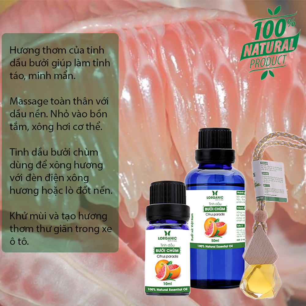 Tinh dầu bưởi chùm Citrus paradisi 10ml/  Hương thơm ngọt ngào, ấm áp/ Tinh dầu thiên nhiên nguyên chất xông phòng, thư giãn tinh thần, giảm chứng mất ngủ, khử mùi hiệu quả/ Thích hợp dùng với đèn xông và máy khuếch tán.