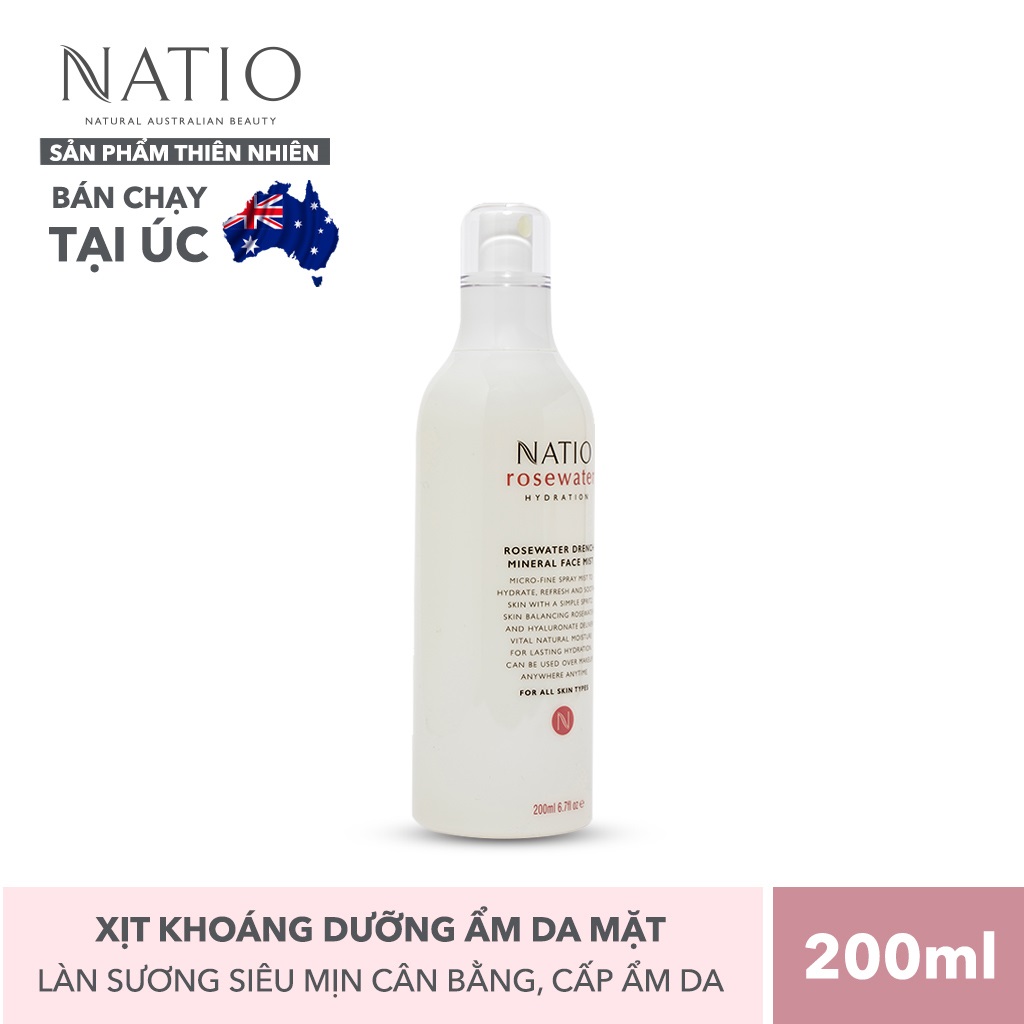 Xịt Khoáng Dưỡng Ẩm Da Mặt Natio Rosewater Hydration Rosewater Drench Mineral Face Mist 200ml