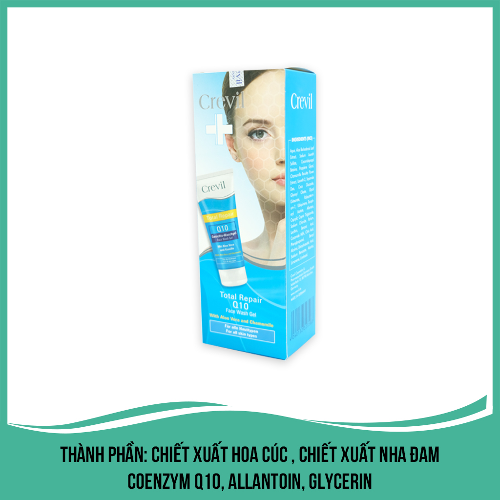 Sữa rửa mặt dưỡng da ngừa mụn Crevil Total Repair Q10 Face Wash Gel tinh chất hoa cúc chống lão hoá phục hồi tế bào da bị kích ứng, se khít lỗ chân lông, dưỡng ẩm cho da - 200ml