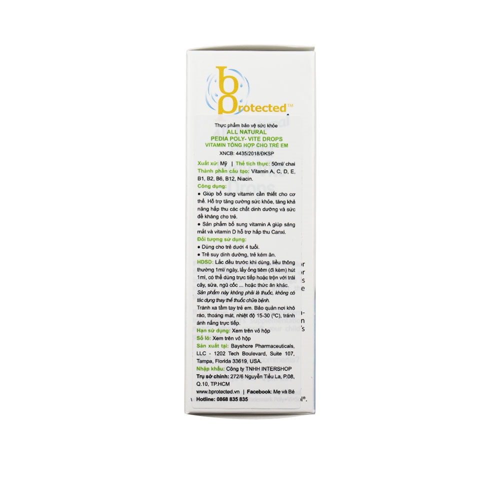 Vitamin Tổng Hợp Pedia Poly Vite Drops Cho Bé Biếng Ăn Giúp Tăng Hấp Thu Các Chất Dinh Dưỡng Tăng Cường Sức Đề Kháng Bổ Sung 400IU Vitamin D3 Giúp Hấp Thụ Canxi Phát Triển Chiều Cao