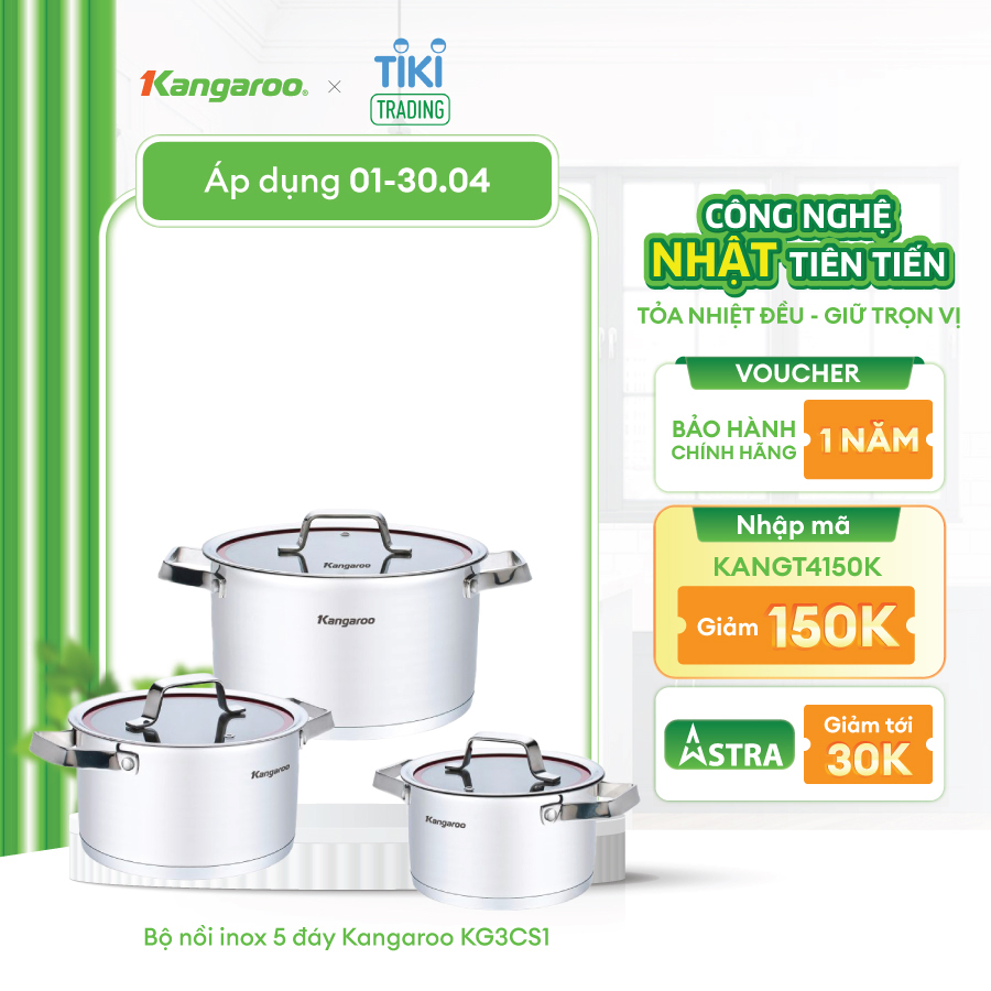 Bộ nồi inox 5 đáy Kangaroo KG3CS1