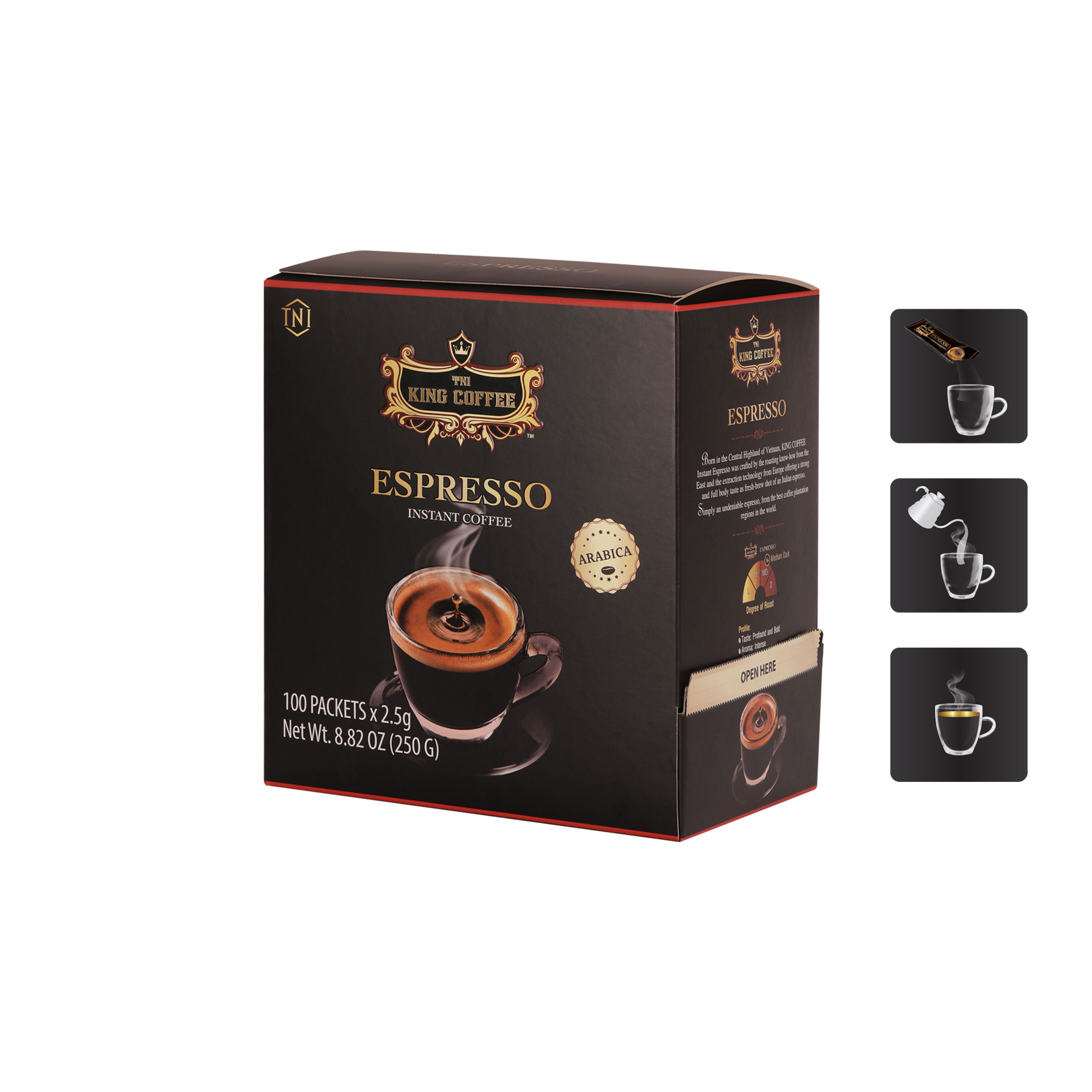 Cà Phê Đen Hòa Tan Espresso KING COFFEE - Hộp 100 gói x 2.5g