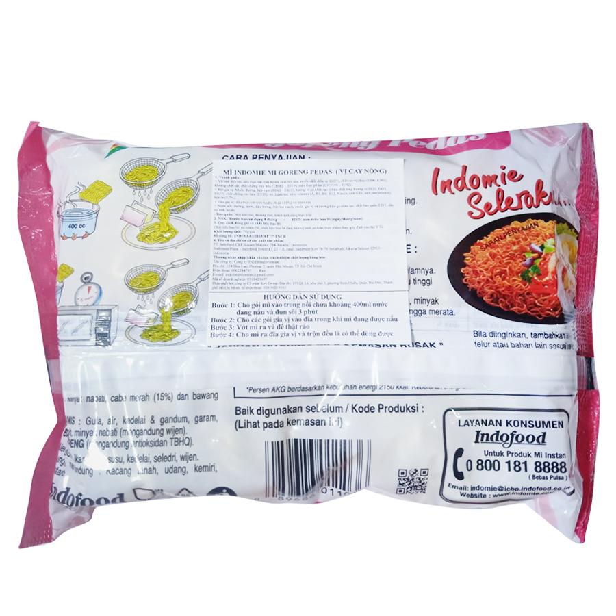 Mì Goreng Pedas Vị Cay Nồng Indomie (79G X 40 Gói/Thùng)