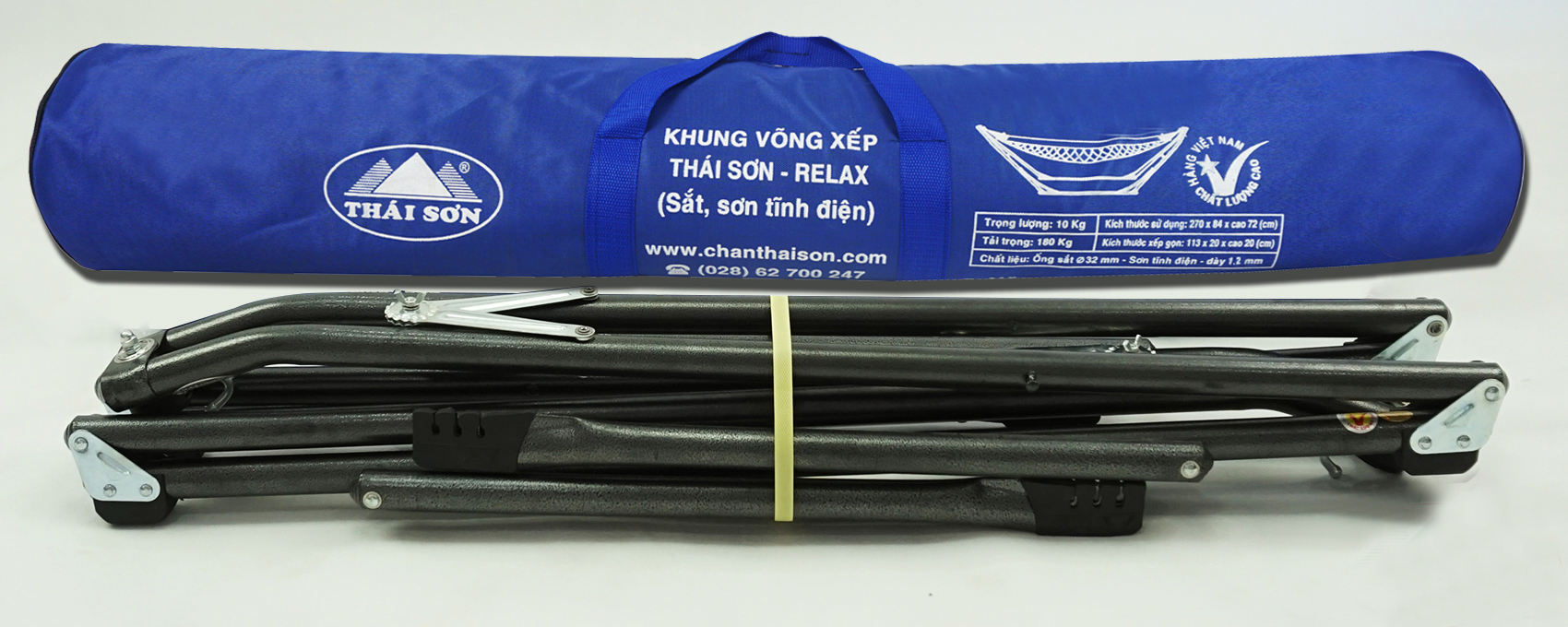Bộ Khung Võng Xếp Thái Sơn - Relax + Võng lưới 2 lớp loại A, cán thép dài 50 cm