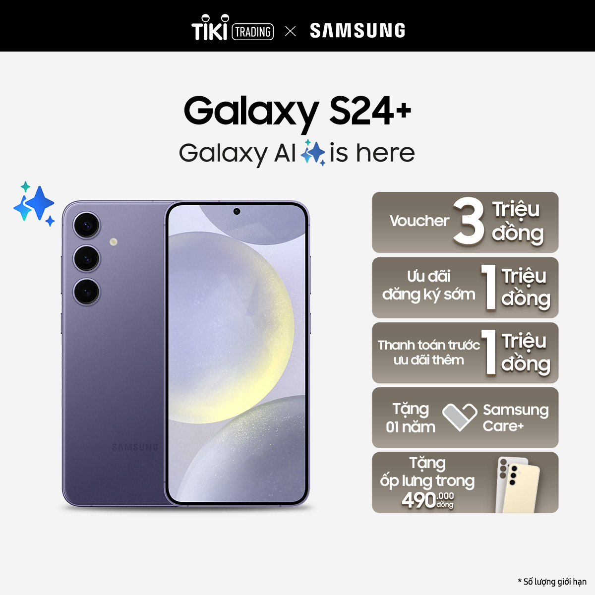 Điện thoại AI Samsung Galaxy S24+, Camera 50MP, Màn hình 6.7"- Hàng Chính Hãng