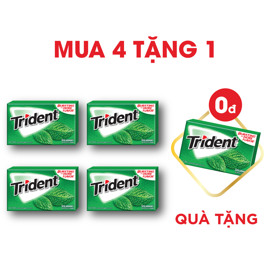 [Mua 4 Tặng 1] Combo 4 Vỉ Kẹo Cao Su Không Đường TRIDENT Vị Trái Cây Nhiệt Đới 4x26,6g