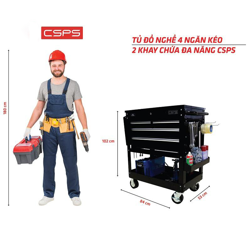 Tủ Đồ Nghề Cao Cấp 4 Ngăn Kéo, 3 Khay Chứa CSPS