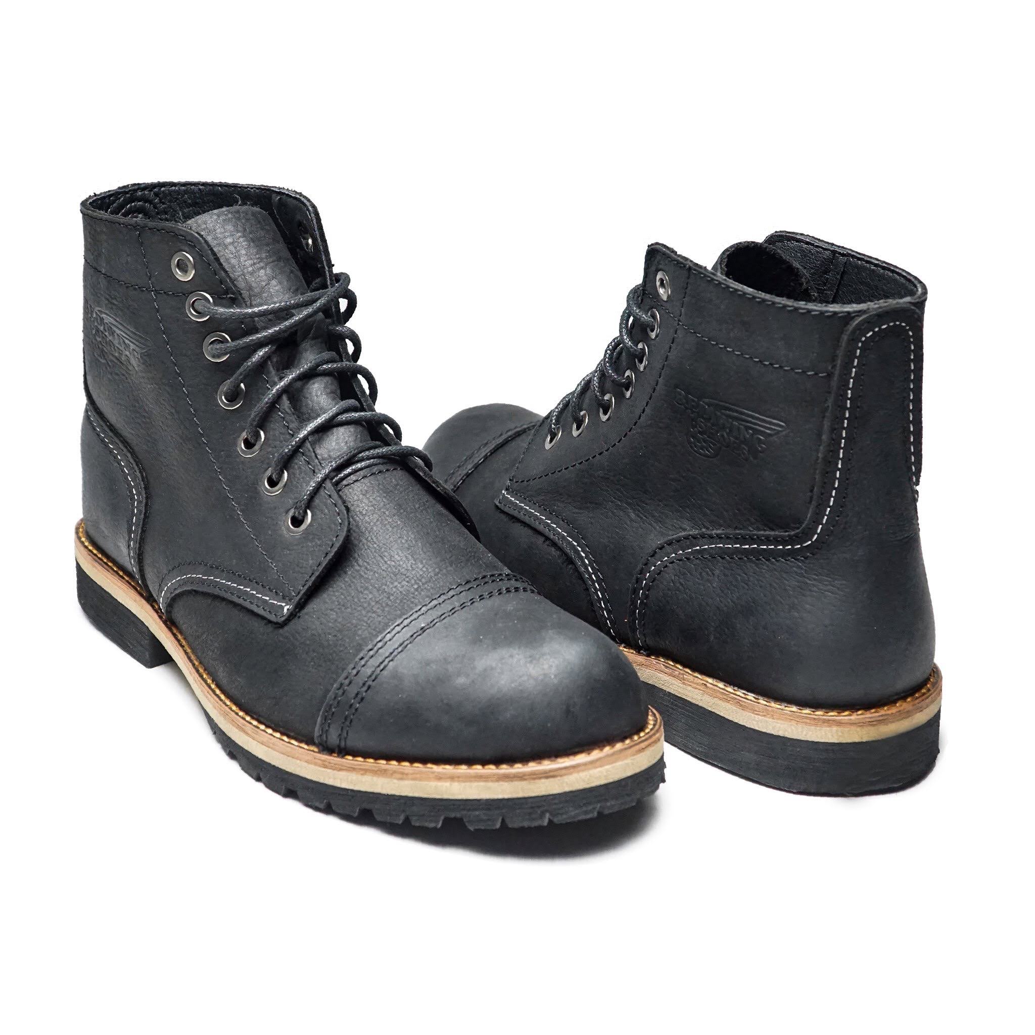 Giày Boot Nam Cao Cổ Buộc Dây Da Bò Thật Nguyên Tấm HN678Black - (Tặng Xi/Vớ/Lót Giày)