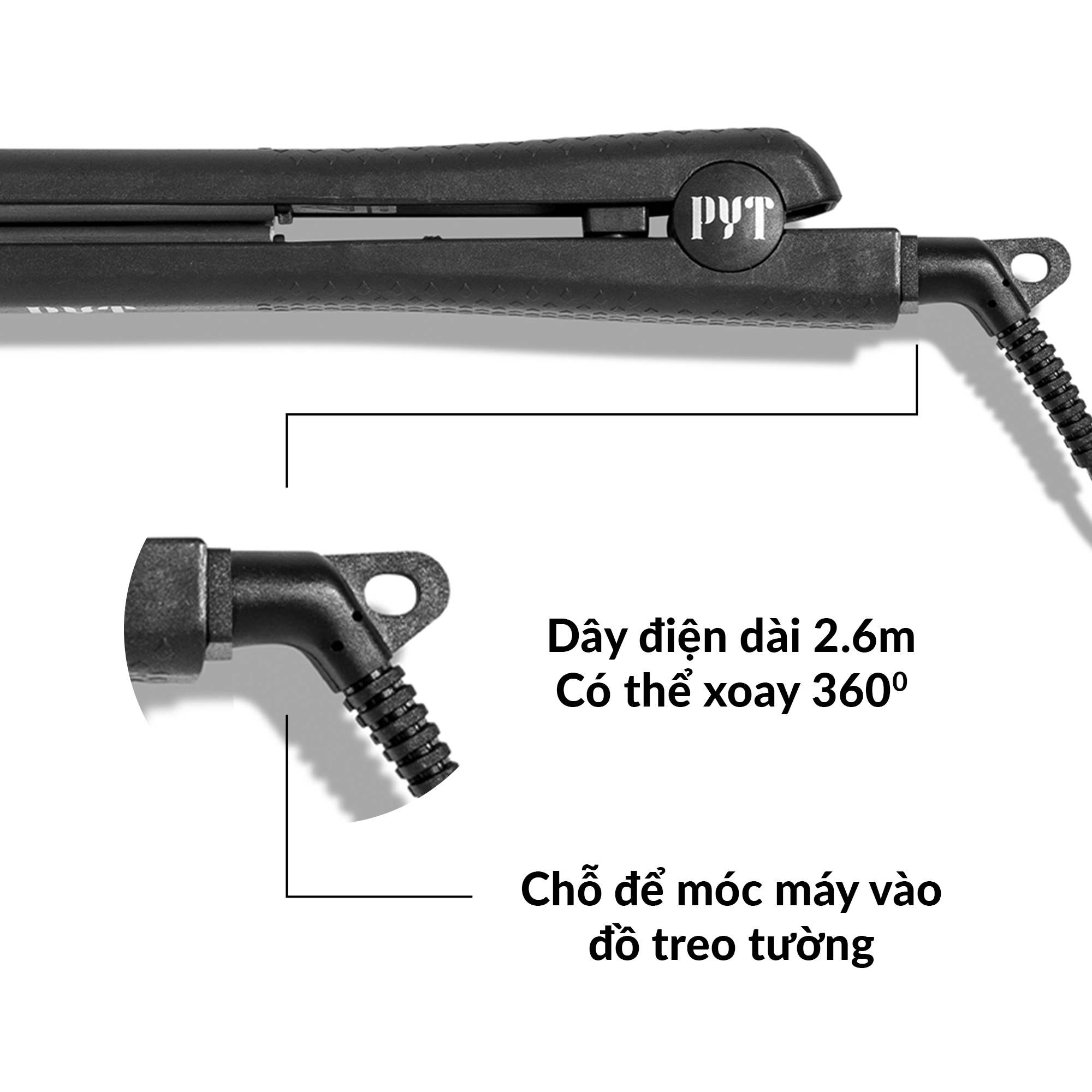 Máy Duỗi Tóc Lõi Sứ PYT Ceramic Styling Tool (2 trong 1) - Màu Đen - Máy Duỗi Tóc Đa Năng Có Thể Duỗi Uốn Lọn Hoặc Uốn Cúp