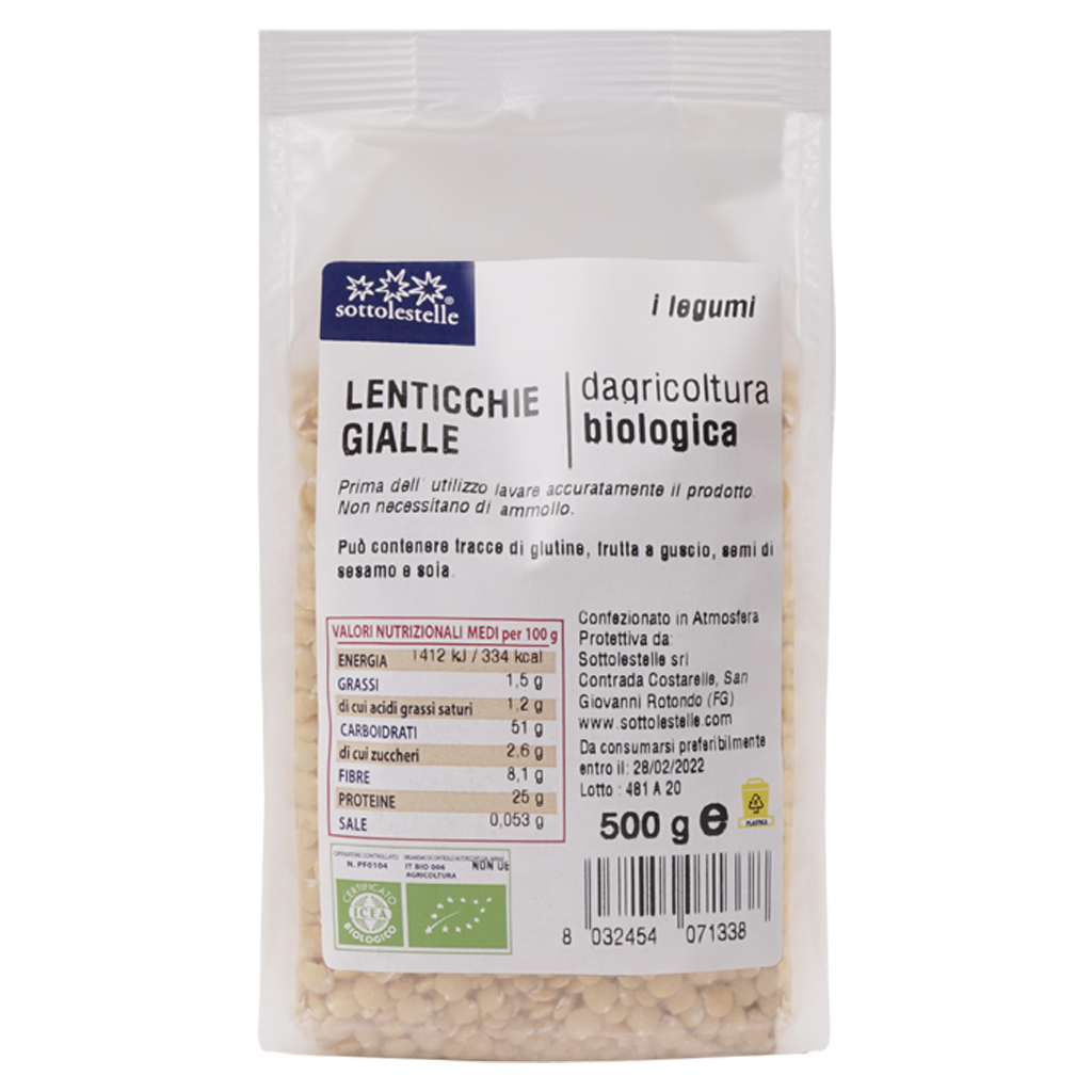 Đậu Lăng Vàng Hữu Cơ 500g Sottolestelle Organic Yellow Lentils