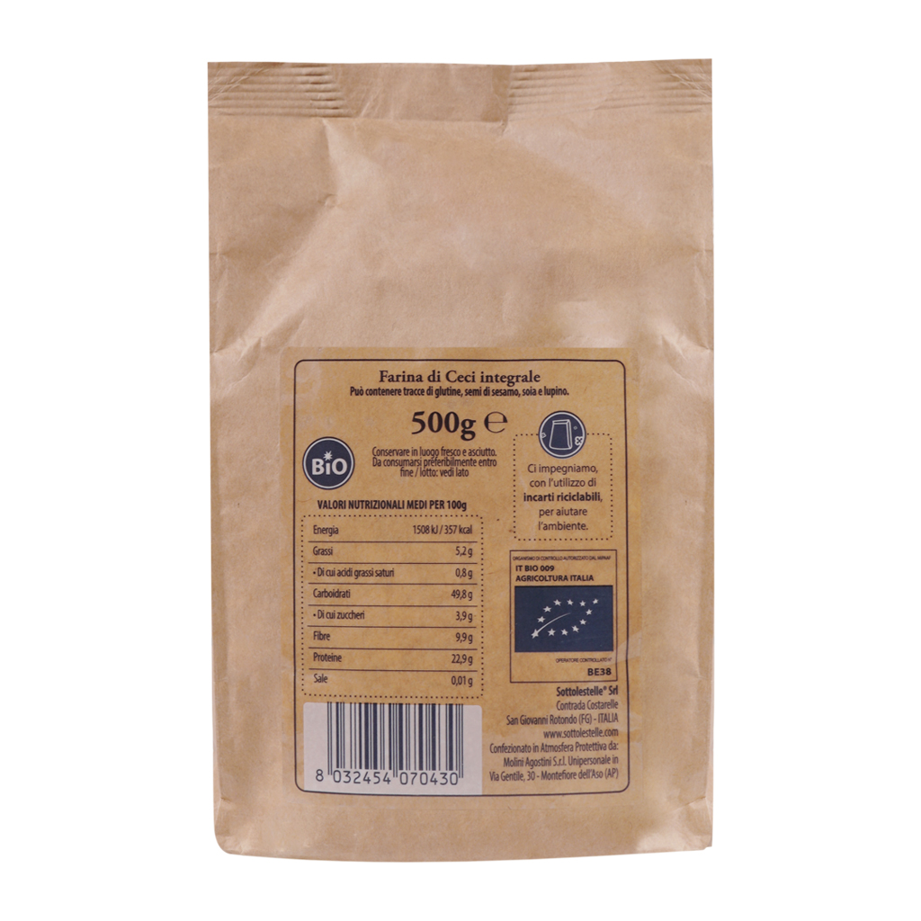 Bột đậu gà nguyên cám hữu cơ Sottolestelle 500g Organic Chickpea Flour