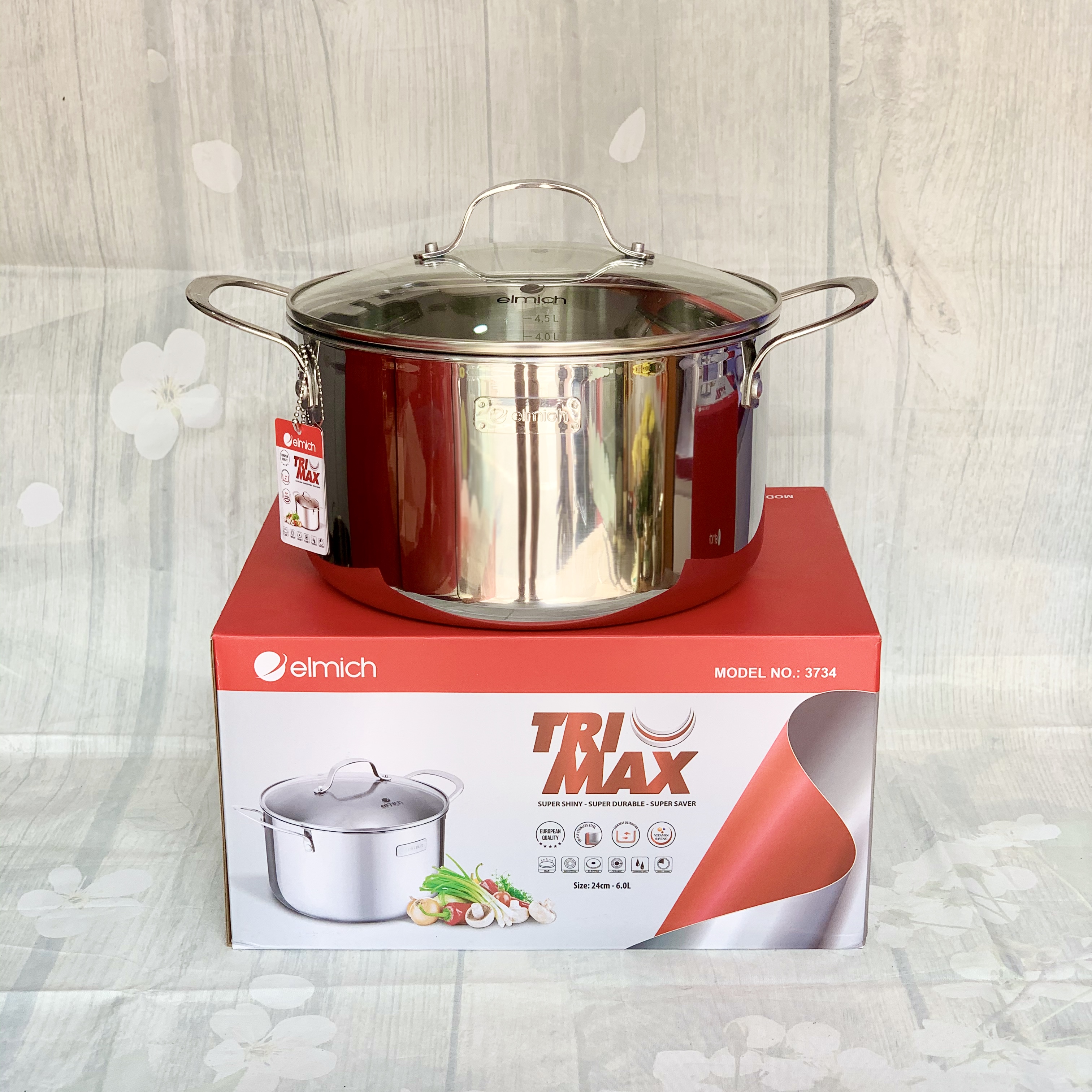 [ELMICH - EL3734] NỒI INOX 304 CAO CẤP 3 LỚP ĐÁY LIỀN TRI-MAX 24CM - 5L