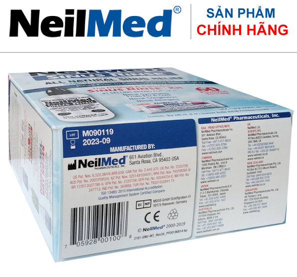 Bình (Bộ Dụng Cụ) Rửa Mũi Xoang Người Lớn NeilMed Sinus Rinse Kit 60 Sachets- xuất xứ Mỹ  (1 bình + 60 gói muối)