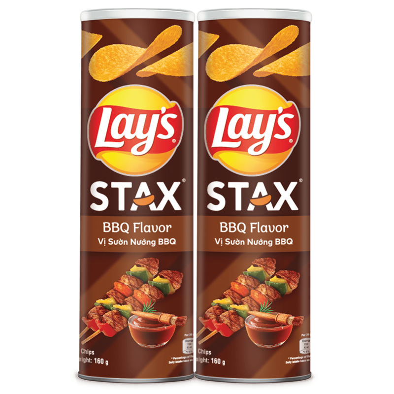 Combo 2 Snack Lays Stax Khoai Tây Miếng Vị BBQ 160g