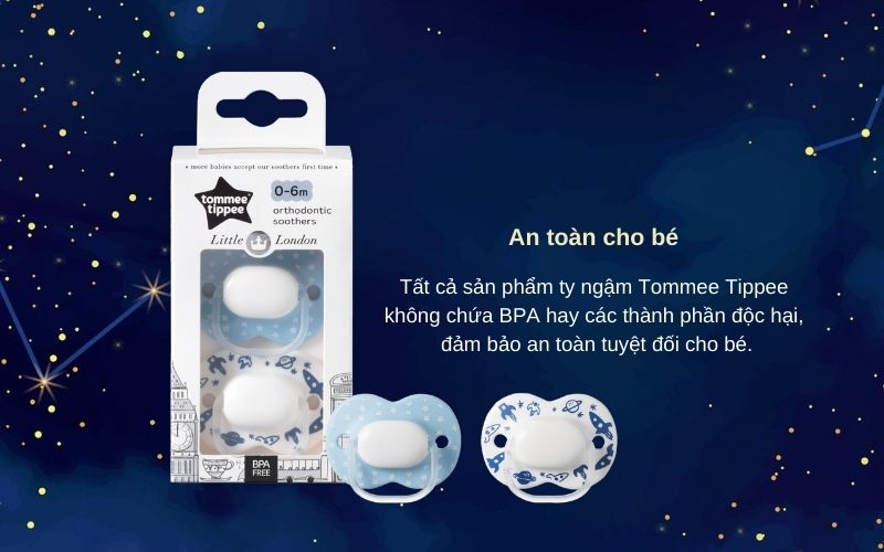 Ty ngậm cho bé Tommee Tippee Little London  0-6 tháng (vỉ 2 cái) - Xanh/Trắng