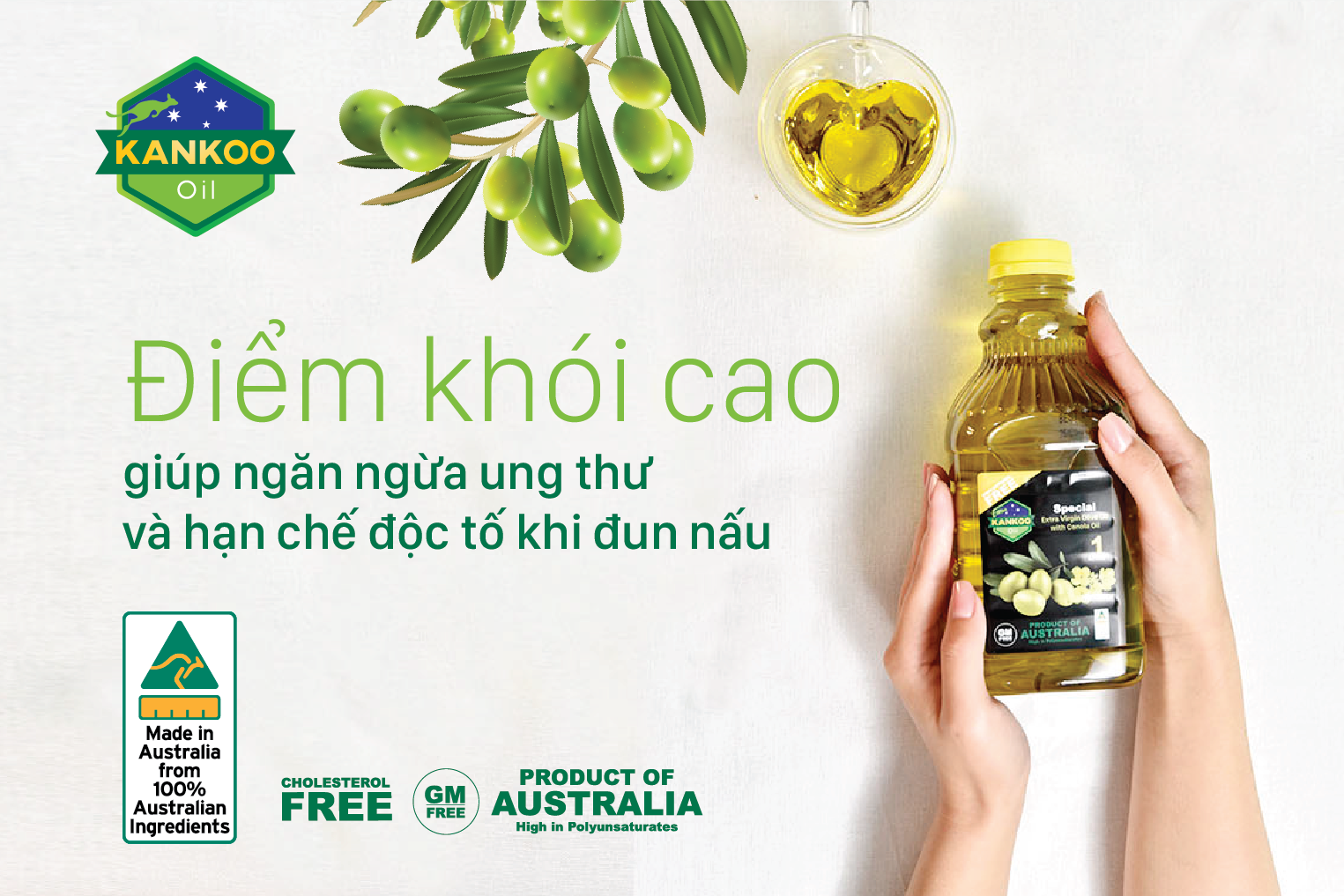 2 chai dầu Oliu hạt cải Kankoo loại 1 lít - Dầu ăn nhập khẩu Úc cực tốt cho sức khỏe - nấu gì cũng ngon