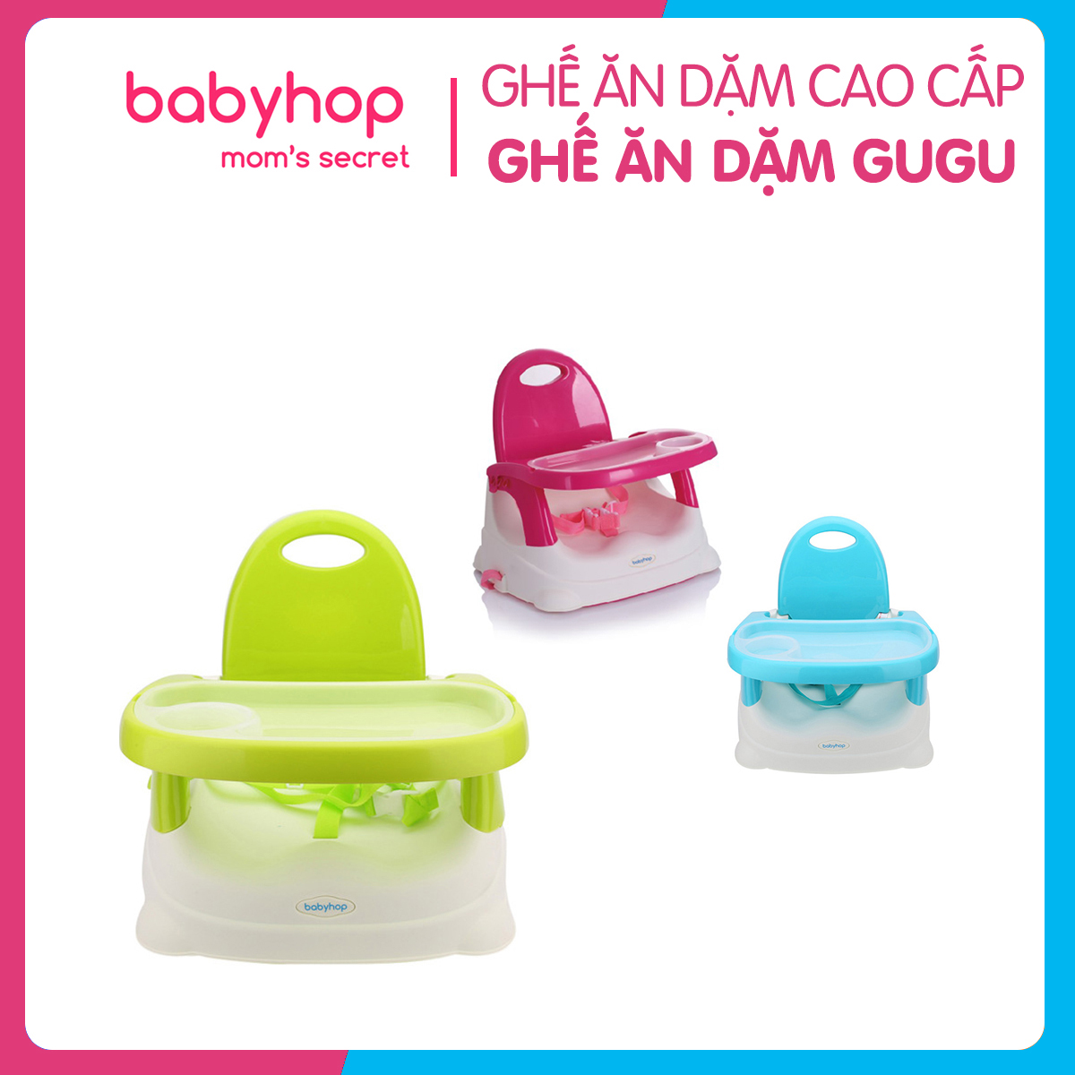 Ghế ăn dặm gugu Babyhop cho bé 3 nấc điều chỉnh kèm đai an toàn, thiết kế chắc chắn có thể gấp gọn, được làm từ nhựa nguyên sinh an toàn cho sức khỏe của bé - Hàng chính hãng