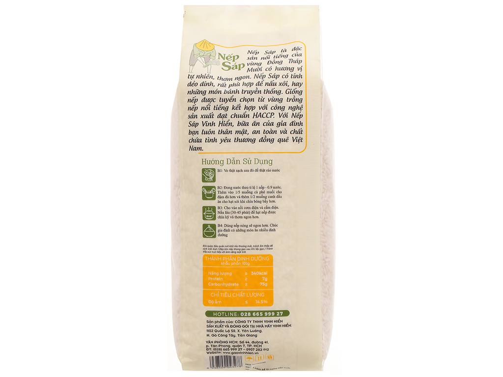 Gạo Nếp Sáp Vinh Hiển 1KG - Dẻo thơm, nếp ngon