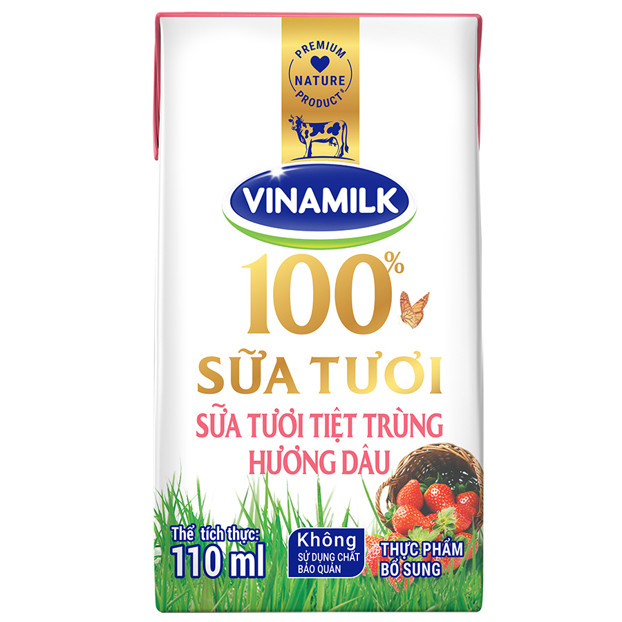 Thùng 48 Hộp Sữa Tươi Tiệt Trùng Vinamilk 100% Hương Dâu 110ml