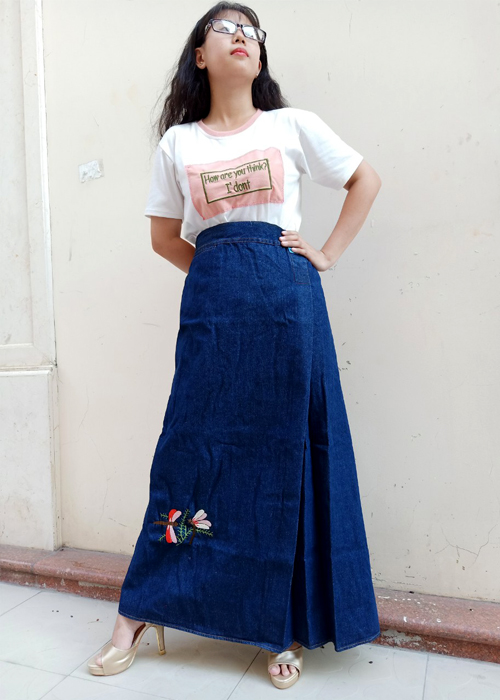 Combo 2 Váy Chống Nắng Nữ Vải Jeans Dày Cao Cấp Thêu Chuồn Chuồn