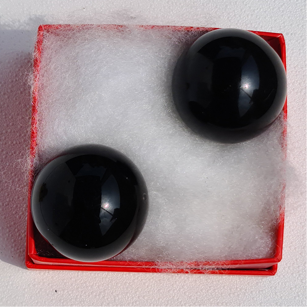 Cặp Bi Lăn Tay Đá Obsidian Đen Tự Nhiên - Maxi - 40mm - Hợp Mệnh Thủy, Mộc