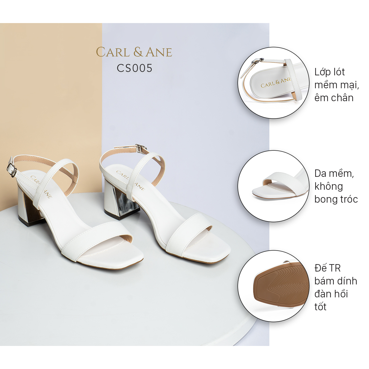 Giày sandal Erosska thời trang nữ mũi vuông phối quai ngang kiểu dáng đơn giản cao 7cm CS005