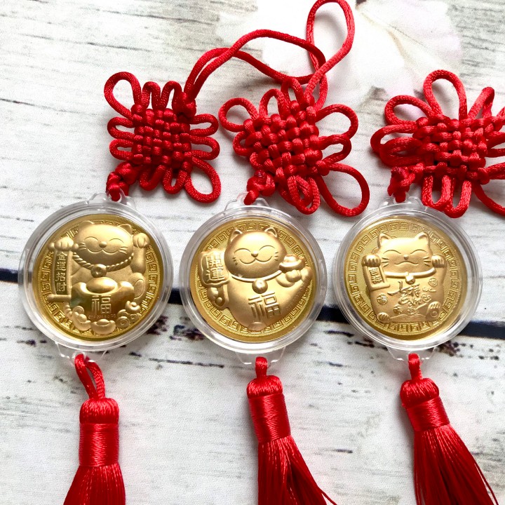 Dây treo đồng xu Mèo Thần Tài may mắn , dùng để trang trí trong nhà, nơi làm việc, trên xe oto - TMT Collection - SP005086