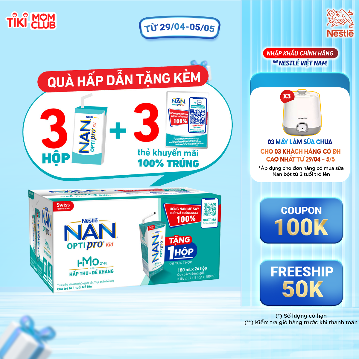 Thùng 24 hộp Sữa pha sẵn Nestlé® NAN® OPTIPRO® Kid Hộp pha sẵn 180ml ( 3x(8x180ml) ) - Mua 7 tặng 1