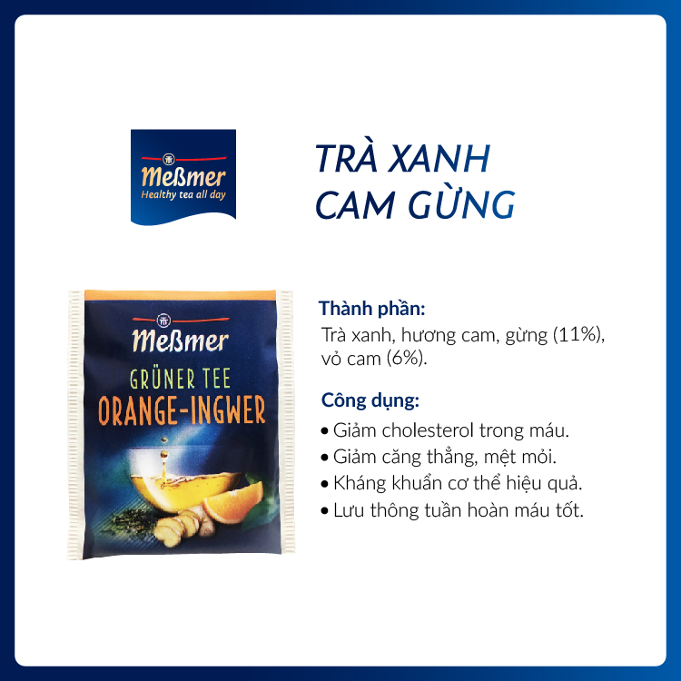 Trà Xanh Cam Gừng Túi Lọc/ Green Tea Orange Honey Hộp 25 Gói - Trà Messmer Nhập Khẩu Từ Đức