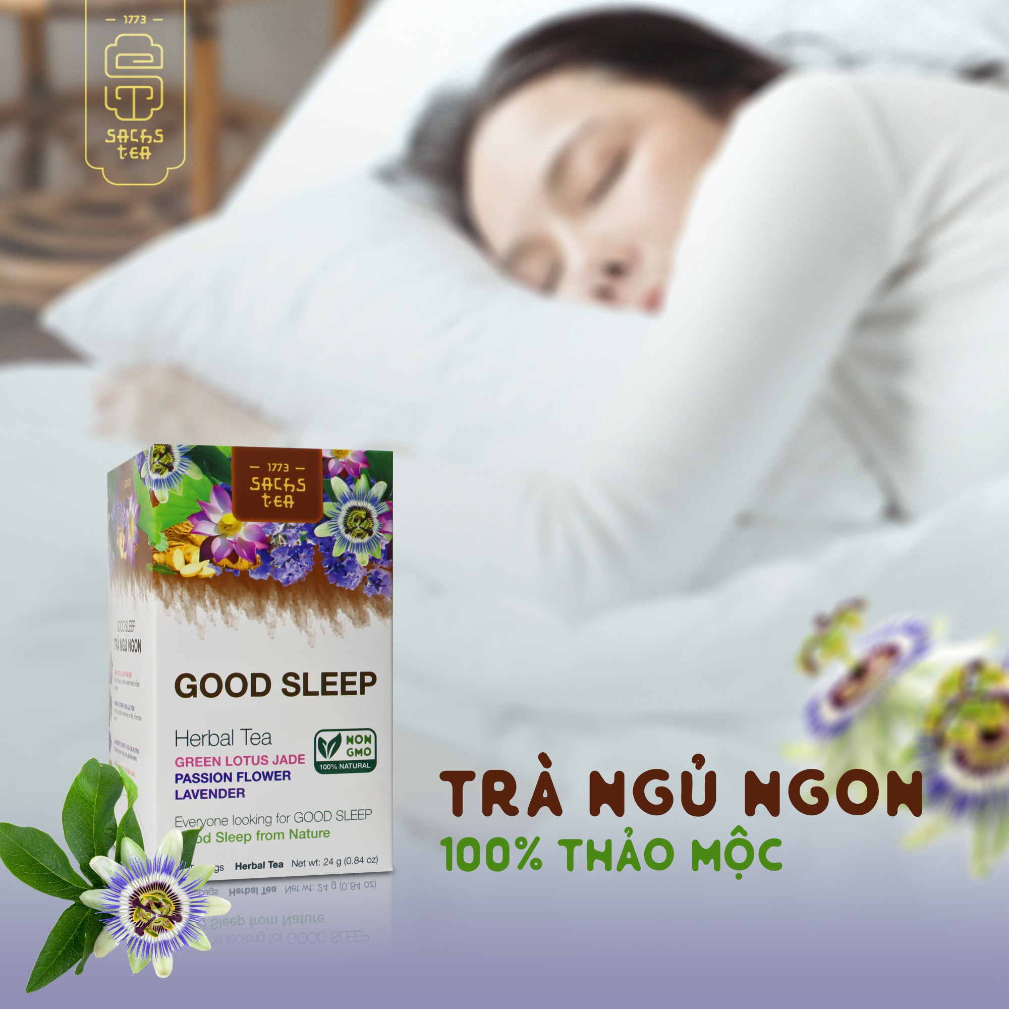 Trà ngủ ngon GoodSleep SACHS TEA 1773 giúp dễ ngủ, an thần, giảm stress, tốt cho tim mạch thành phần thảo mộc tự nhiên 16 túi/hộp