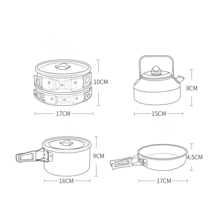 Bộ xoong nồi mini du lịch dã ngoại Hewolf K1692 - Hàng chính hãng