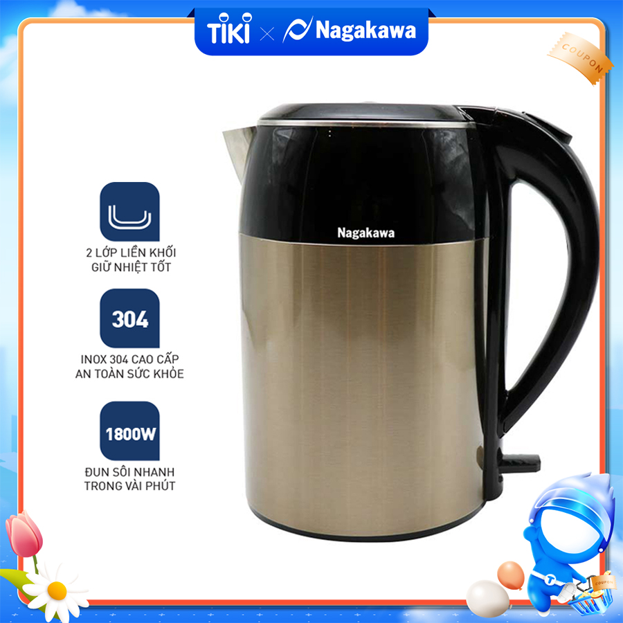 Bình Đun Siêu Tốc 2 Lớp Nagakawa NAG0315 (1.8 Lít)