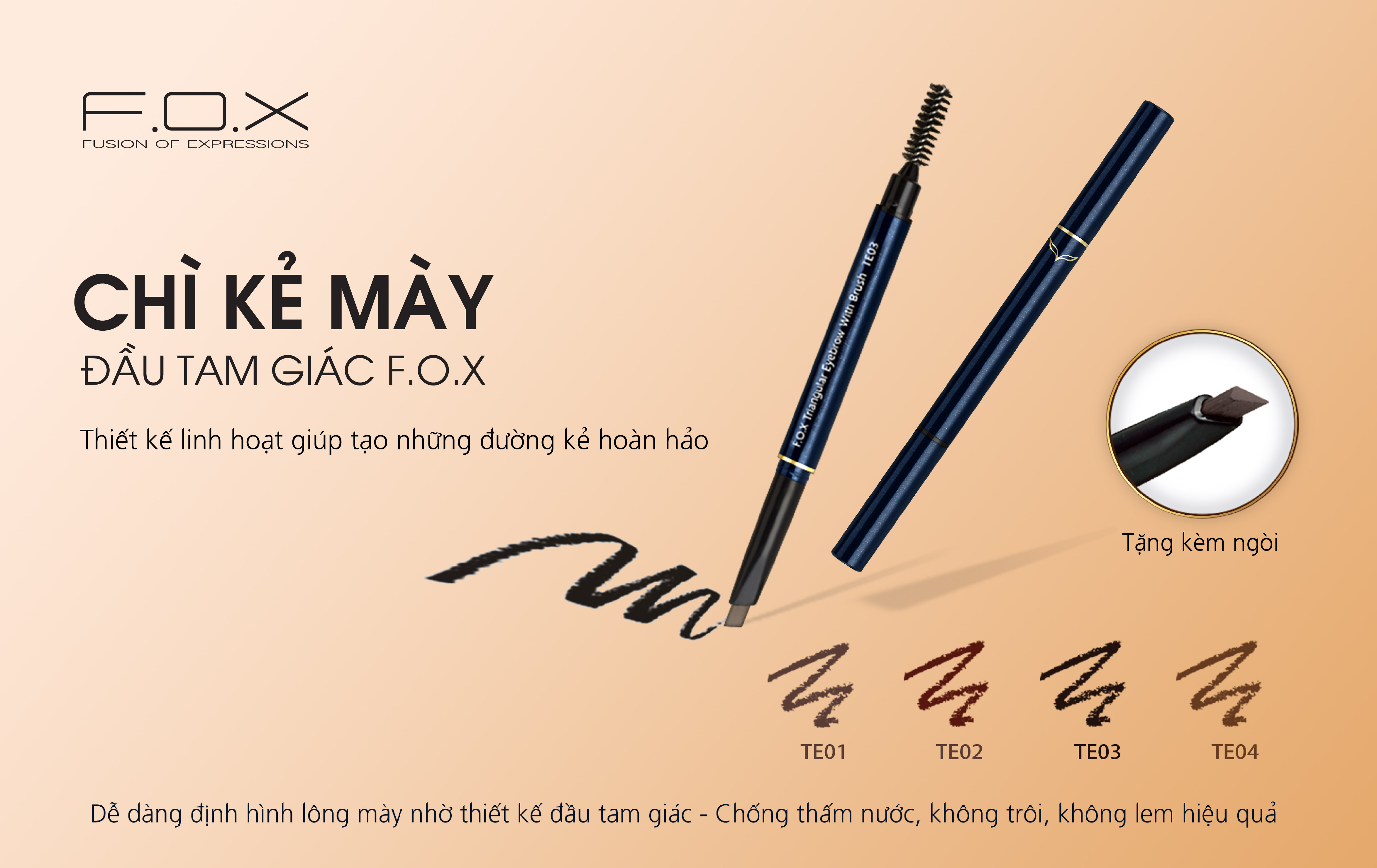 Chì Kẻ Mày FOX  Đầu Tam Giác ( Kèm ngòi ) Triangular Eyebrow With Mascara Brush 0.25g