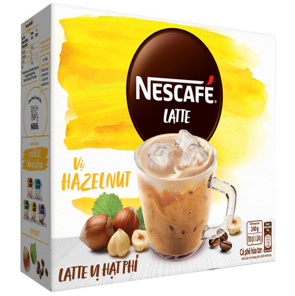 Cà phê hòa tan Nescafé Latte sữa hạt vị hạt phỉ (Hộp 10 gói x 24g) - [BAO BÌ MỚI]