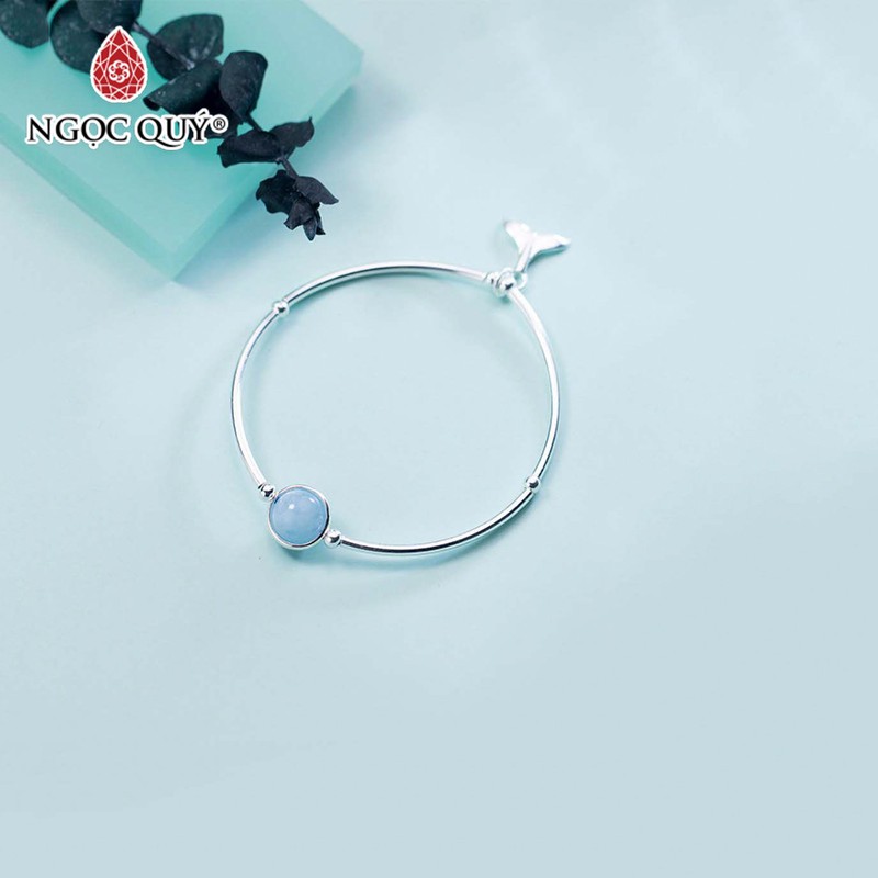 Vòng tay bạc 1 hạt đá phối charm đuôi cá mệnh thủy, mộc - Ngọc Quý Gemstones