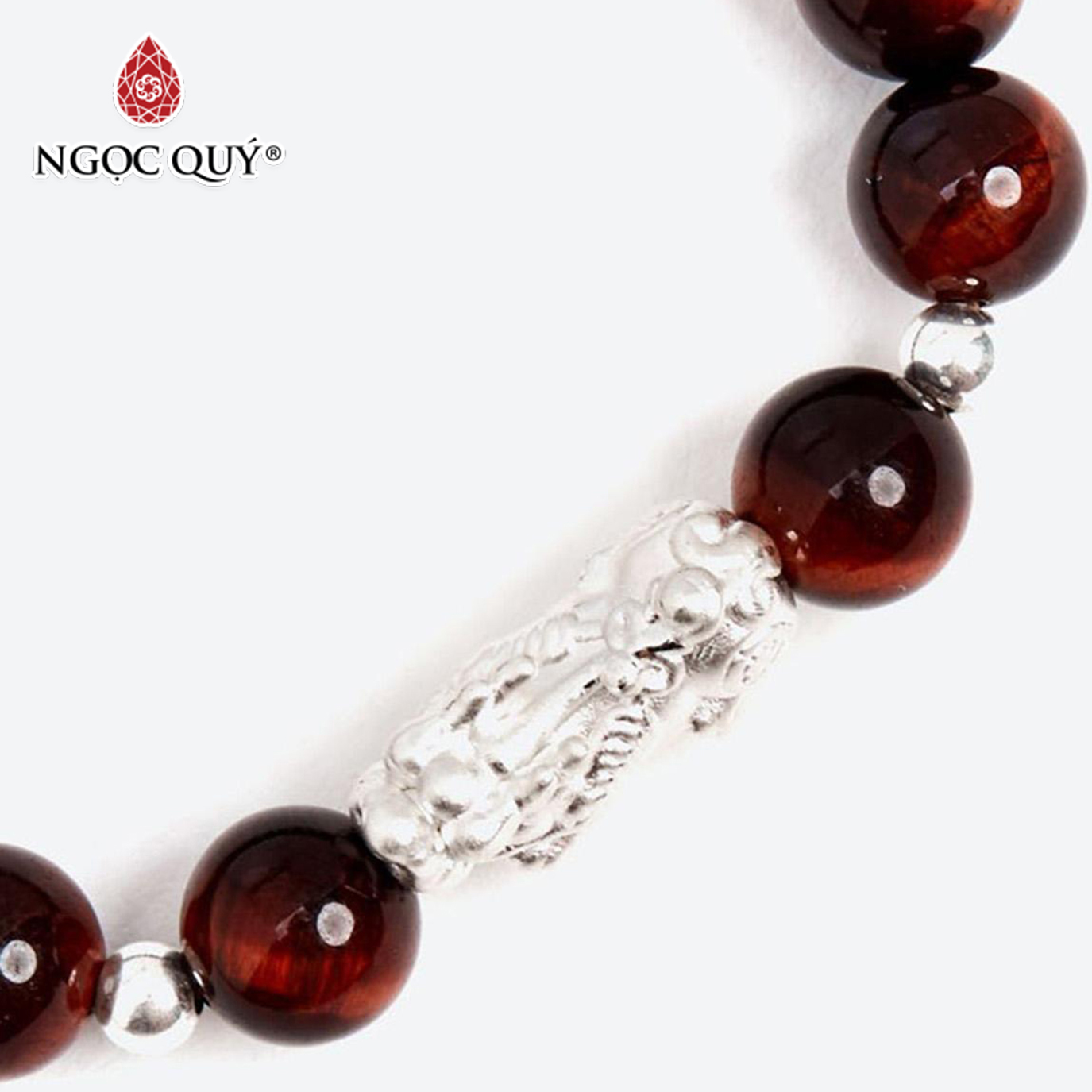 Vòng tay đá thiên nhiên phối tỳ hưu bạc trắng size hạt 8mm - Ngọc Quý Gemstones