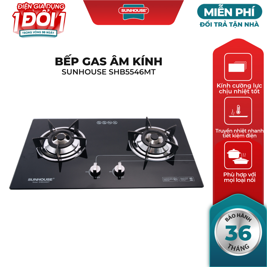 Bếp Gas Âm Đôi Mặt Kính Sunhouse SHB5546MT - Hàng Chính Hãng