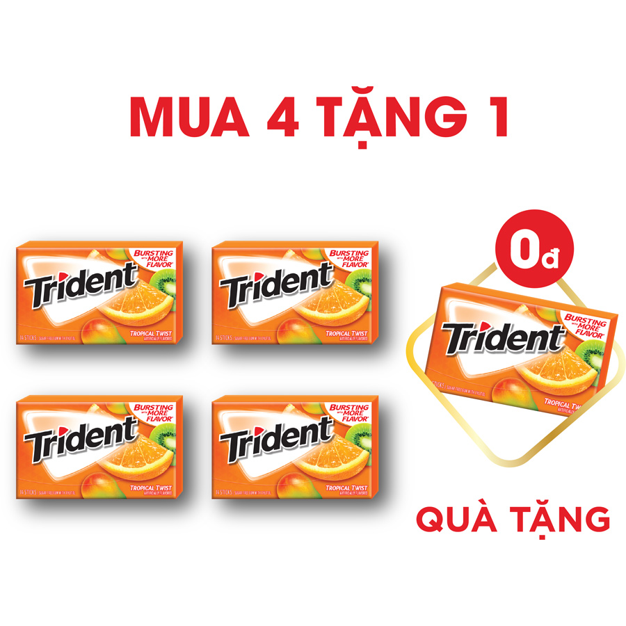 [Mua 4 Tặng 1] Combo 4 Vỉ Kẹo Cao Su Không Đường TRIDENT Vị Dưa Hấu 4x26,6g