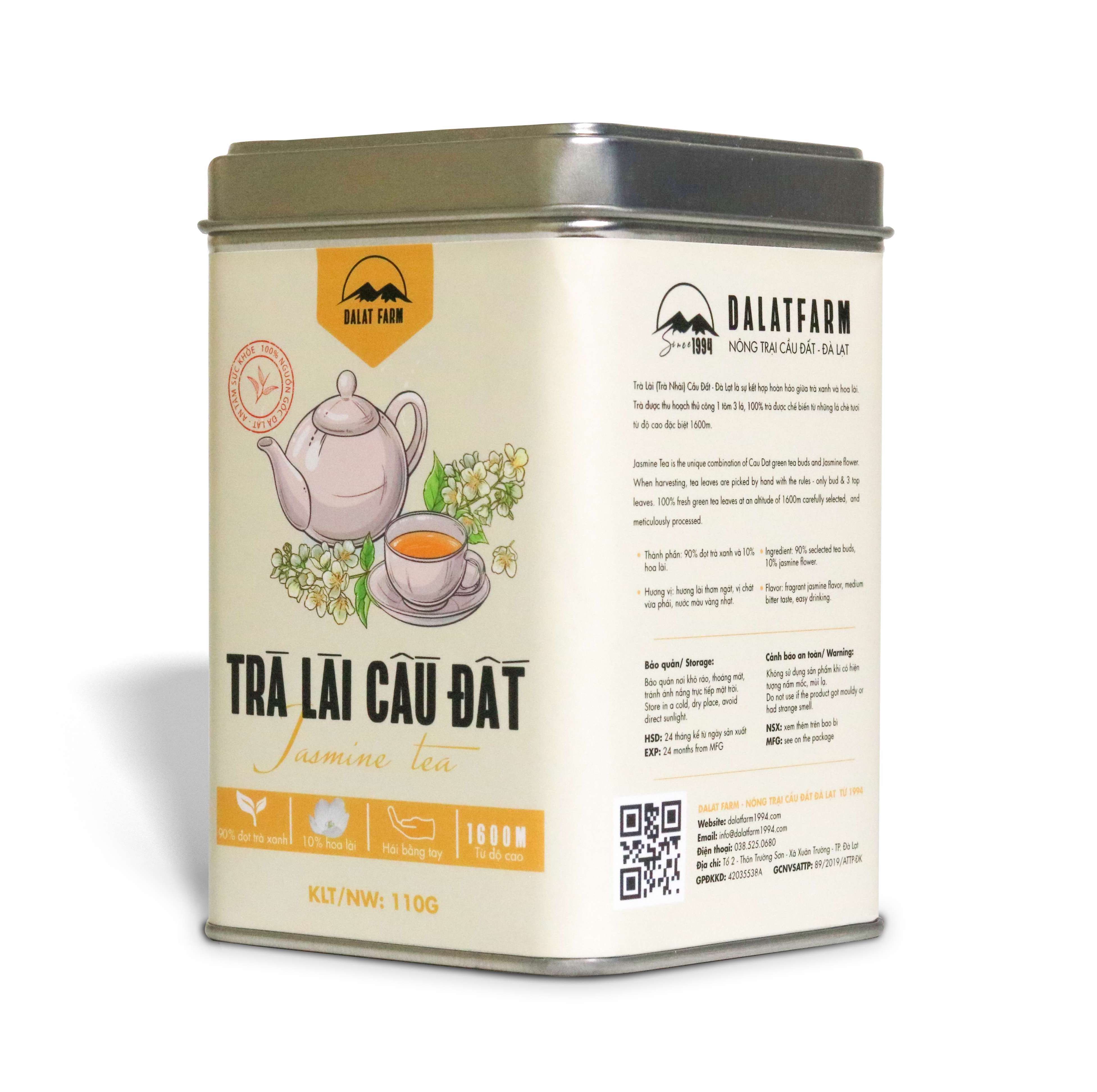 Trà Lài Cầu Đất Đặc Biệt - Hộp 110Gr (Trà hoa Nhài - Jasmine Tea) Dalat Farm