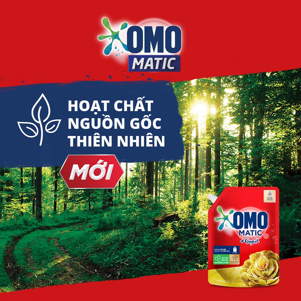 Túi Nước Giặt Omo Matic Comfort Cho Máy Giặt Cửa Trên Hương Tinh Dầu Thơm Xoáy Bay Vết Bẩn, Hương Thơm Bền Lâu 2.9Kg