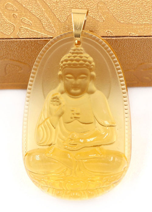 Vòng cổ phật A Di Đà pha lê vàng 5cm - Phật bản mệnh tuổi Tuất, Hợi - Mặt phật size lớn