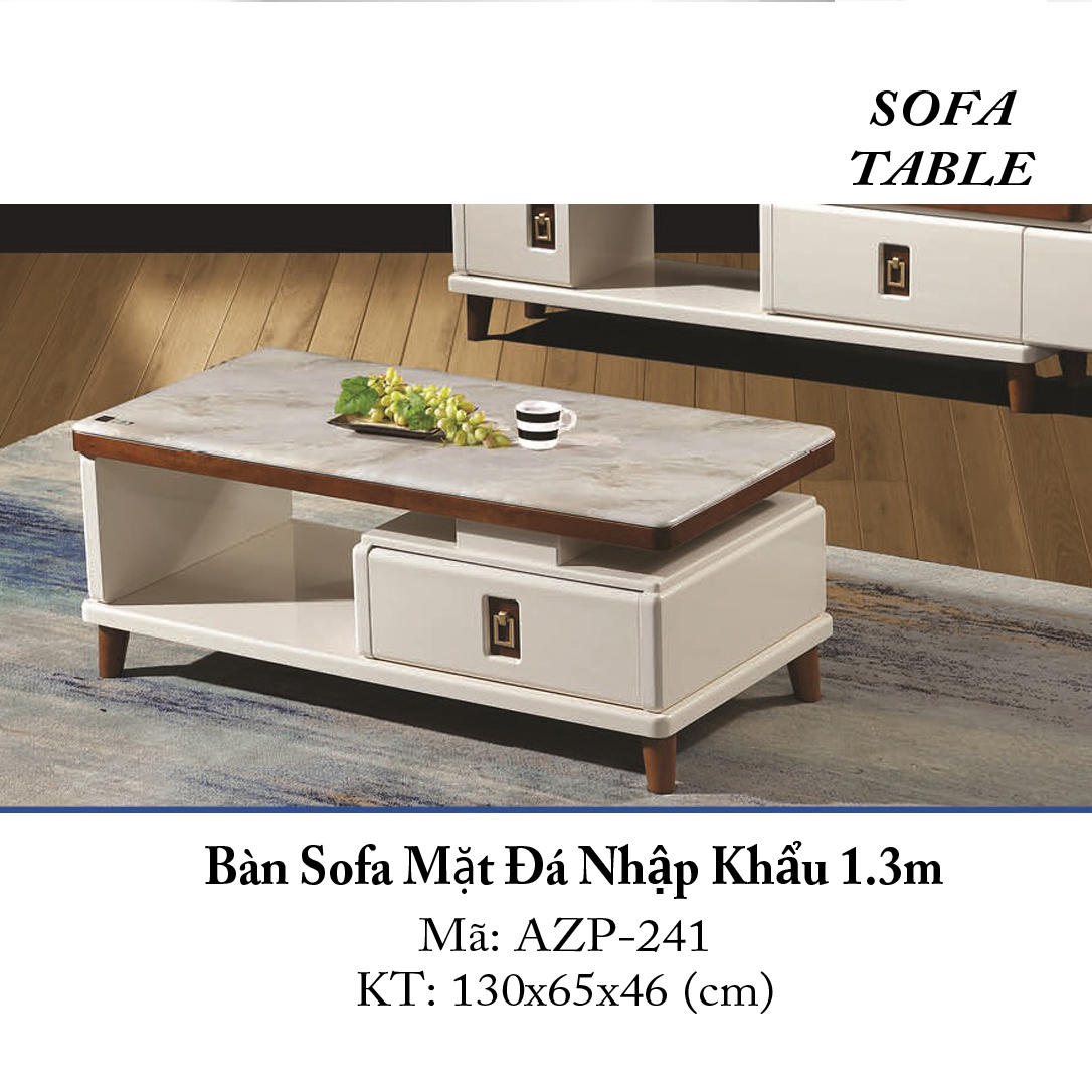 Bàn Sofa Mặt Đá Size 1.3m / 1 Ngăn Kéo / Dòng Cao Cấp - Hàng Nhập Khẩu AZP-T241-13