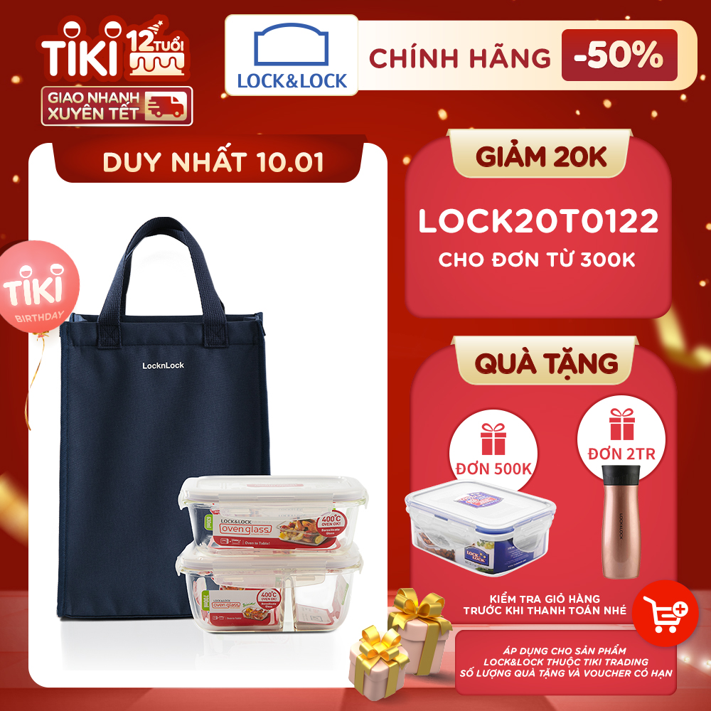 Bộ túi hộp cơm thủy tinh Lock&amp;amp;Lock 3EA LLG428S2NVY (LLG429Dx1, LLG428x1, HWB821NVYx1) - Màu