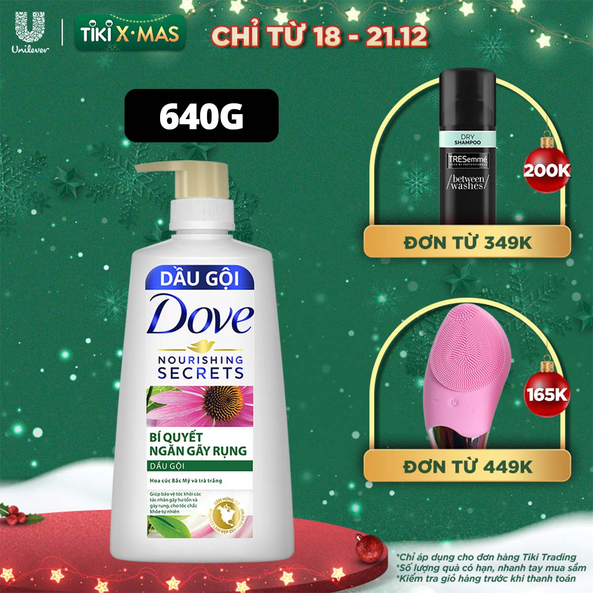 Dầu Gội Thiên Nhiên 640g Dove Bí Quyết Ngăn Gãy Rụng Cúc Bắc Mỹ và Trà Trắng Dưỡng tóc chắc khỏe tự nhiên