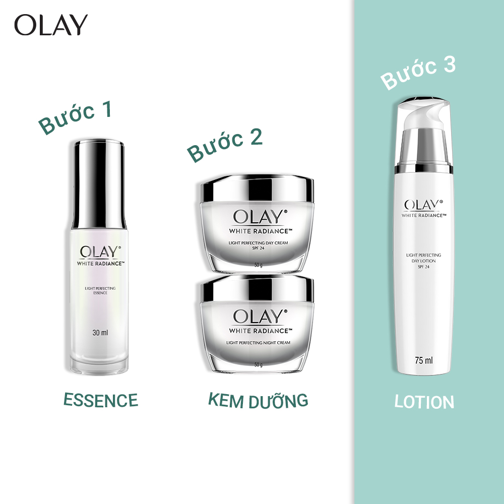 Bộ Sản Phẩm Olay White Radiance Dưỡng Trắng và Cấp Ẩm (Kem dưỡng trắng da ban ngày, Kem dưỡng trắng da ban đêm, Tinh chất dưỡng trắng da, Sữa rửa mặt)