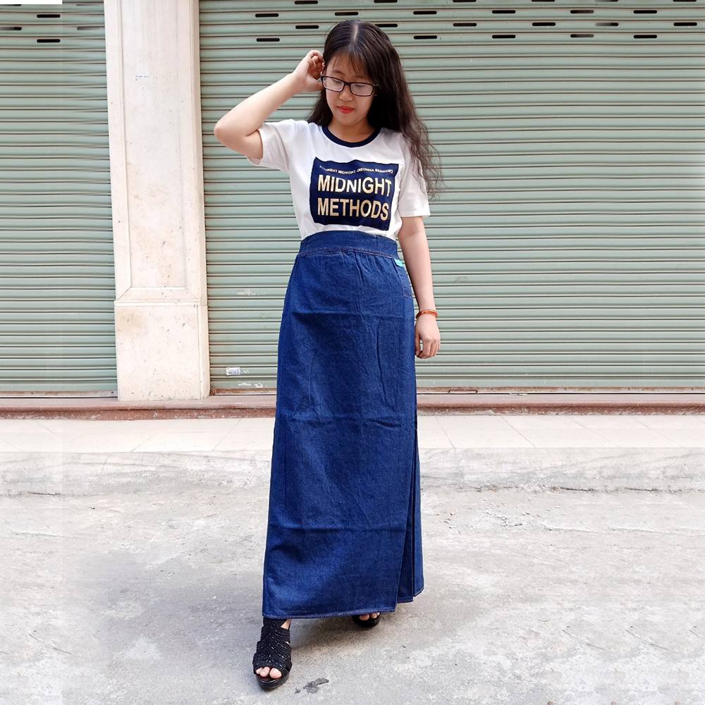 Váy chống nắng Jean Trơn Cao cấp Chống tia UV 100% có Nút bấm Kim loại Chắc chắn