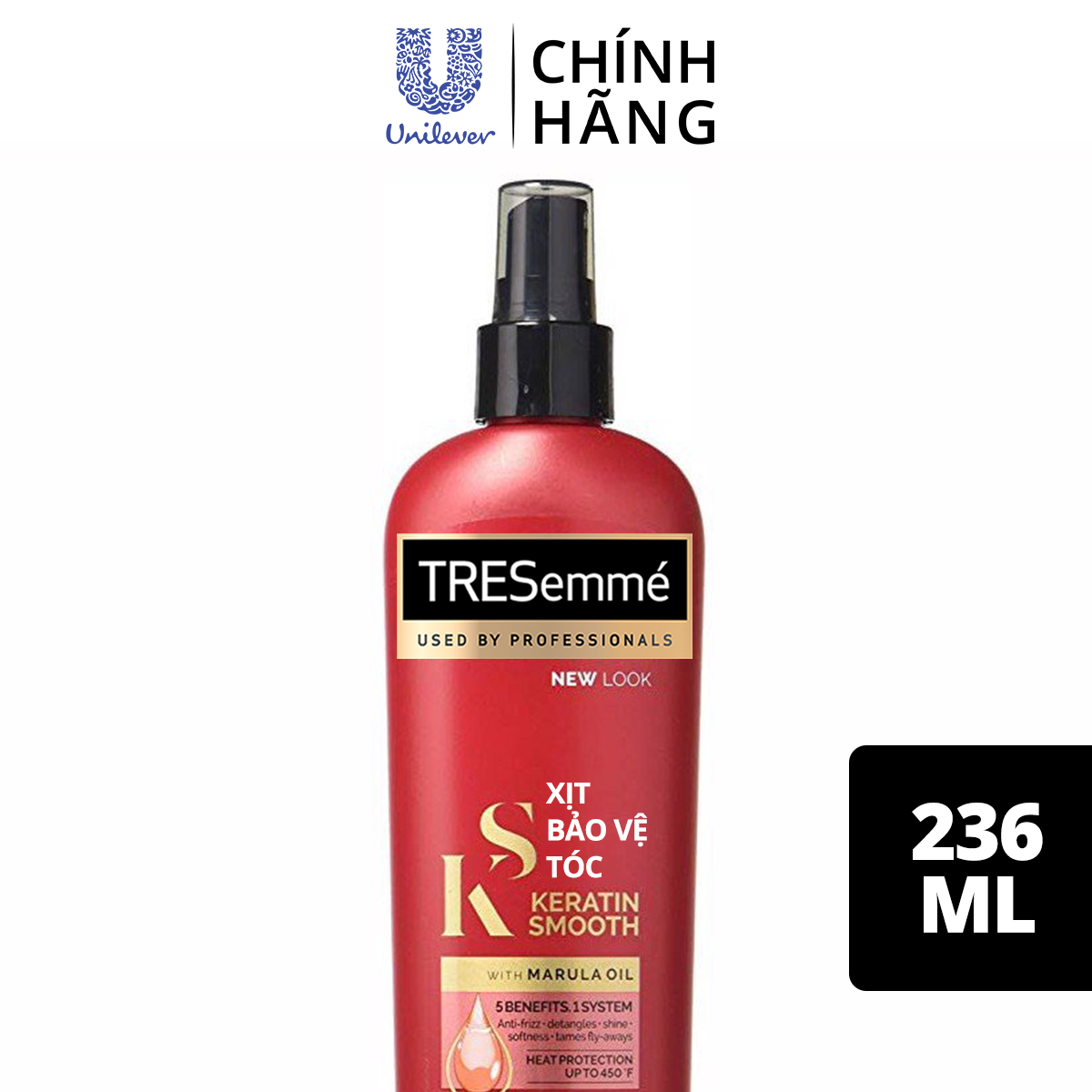 Xịt bảo vệ TRESEMME Keratin Smooth Xịt dưỡng tóc tạo kiểu Dầu dưỡng tóc Marula &amp; Keratin Bảo vệ tóc khỏi nhiệt độ cao 236ml