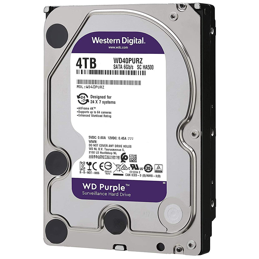 Ổ Cứng HDD Camera WD Purple 4TB/64MB/3.5 IntelliPower WD40PURZ - Hàng chính hãng