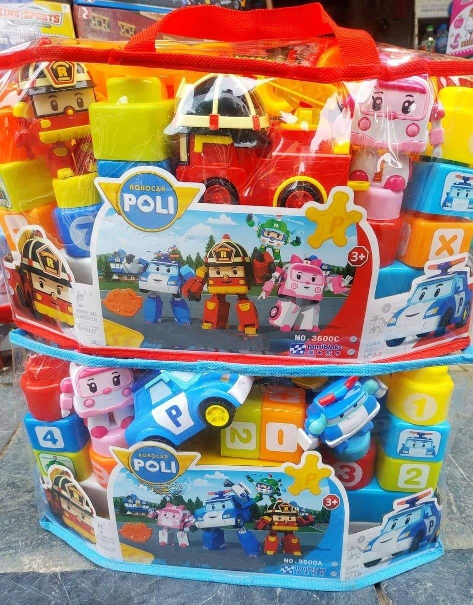 Bộ đồ chơi xếp hình khối, lắp ráp khối phong cách biệt đội bay biến hình Policar Robocar Poli